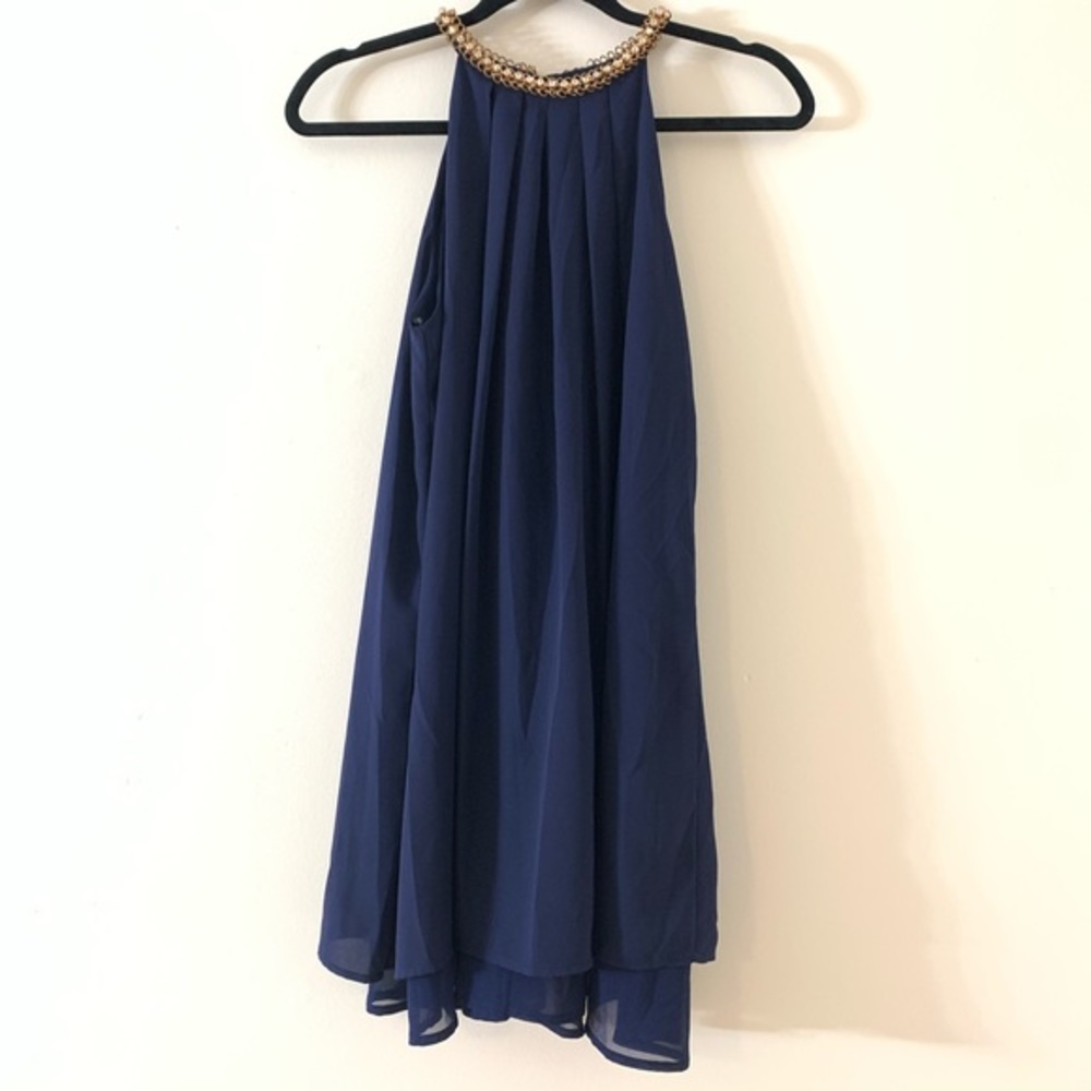 Navy Blue Jeweled Collar Blouse | Small | Papaya
